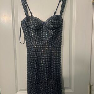 Elegant navy  Rhinestone Mini Dress